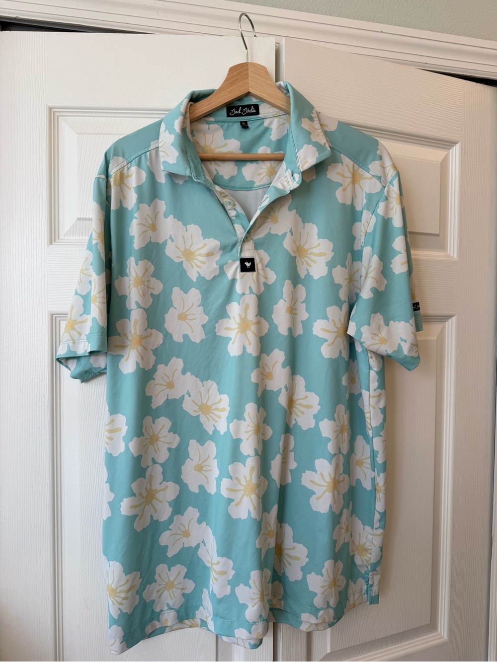 Bad Birdie Men's Floral Golf Polo Shirt Blue Performance
Short Sleeve - Picture 2 of 6